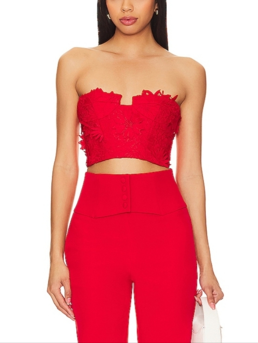 Bardot Revolve Brias Bustier NWT Fire Red Strapless Lined Embroidered lace Crop - Picture 3 of 16